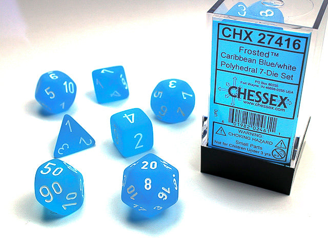 Chessex Dice Set- Frosted™ Polyhedral Caribbean Blue™/white 7-Die Set