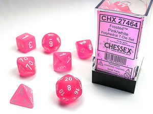 Chessex Dice Set- Polyhedral Pink/white 7-Die Set
