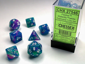 Chessex Dice Set- Festive® Polyhedral Waterlily™/white 7-Die set