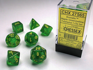 Chessex Dice Set - Borealis® Polyhedral Maple Green/yellow 7-Die Set