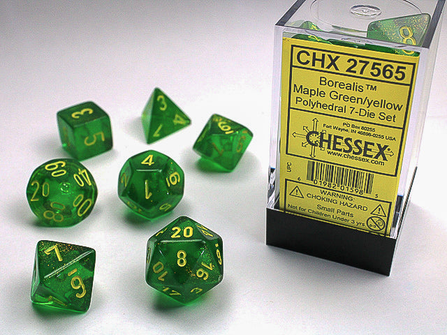 Chessex Dice Set - Borealis® Polyhedral Maple Green/yellow 7-Die Set