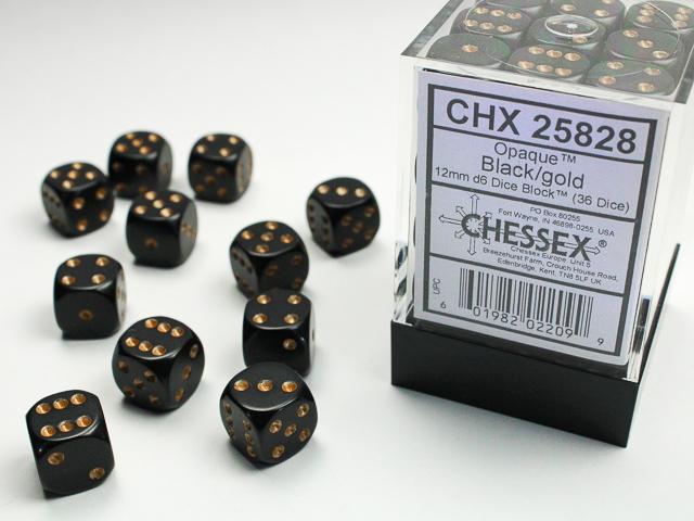 Chessex Dice Set- Opaque Black/Gold